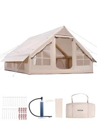 VEVOR Tente de Camping Gonflable, 4 x 3 x 2 m, Tente de Glamping pour 5 à 8 Personnes Oxford 300D, avec Pompe à Main, Portes, Fenêtres en Maille, Sac de Rangement, Simple à Installer, Transport Facile