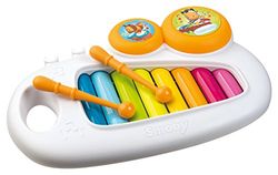 Smoby - Cotoons Xylophone - Instrumento de música - 2 Baquetas + 2 Tambores - Asa de Transporte - Juguete para bebé Desde 12 Meses - 110500