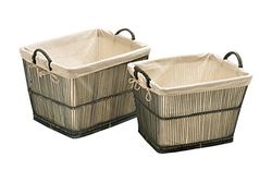 Premier Housewares rustieke gewaagde opbergmanden set van 2, bamboe, katoen, grijs, 40x50x38, 2