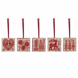 Anchor RDK55 Cross Stitch Kit: Counted: Christmas Tags (Set 5), Multi, 6 x 6cm
