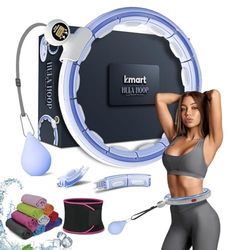 K-MART Slimme gewogen hoelaring hoepels, hula cirkel 28 afneembare fitnessring met 360 graden auto-draaiende balmassage, gymnastiek, volwassen fitness voor gewichtsverlies (blauw)