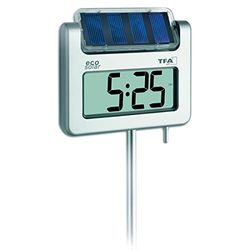 TFA Dostmann digitale tuinthermometer AVENUE met zonneverlichting, 30.2026, groot display, max.-min.-waarden, weerbestendig, weergave van temperatuur en tijd, zilver, (L) 175 x (B) 38 x (H) 1145 mm