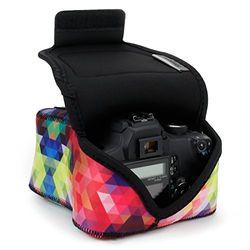 USA Gear DSLR Camera Sleeve (Geometric) with Neoprene Protection, Holster Belt Loop and Accessory Storage - Compatible with Canon EOS Rebel T7, T8, SL3, R7, Nikon D3400, Pentax K-70 and Many More