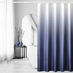 Gibelle Rideau de Douche en Tissu gaufré ombré Bleu Marine avec Crochets, Hydrofuge et Lavable en Machine, 183 x 183 cm