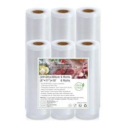 KitchenBoss Vacuum Sealer Bags 6 Rolls 20/28 x 300 cm: Vacuum Film for Vacuum Sealer & Sous Vide, Vacuum Film Rolls BPA-Free, Vacuum Sealer Bag Boil-Proof, Vacuum Bag Food Reusable