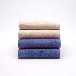 Sancarlos - Lot de 4 Serviettes Ocean Duo de lavabo, Couleur Beige et Bleu foncé, 100% Coton, 550 g/m²