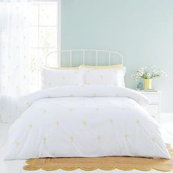 Catherine Lansfield Lorna Embroidered Daisy Super King Duvet Cover Set White Yellow