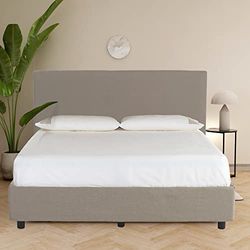 Farmarelax - Letto Contenitore Matrimoniale, 160x190, h27, rivestimento in tessuto, giroletto a battuta, rete a doghe, testata alta, Ideale per ogni materasso, Letto Sara