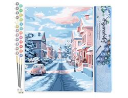 Figured'Art Peinture par Numéro Adulte Matinée Enneigée en Ville - Activité Manuelle Kit de Loisir Créatif DIY Numéro d'Art Complet - 40x50cm sans châssis en bois