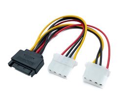 System-S Cable SATA Y de 20 cm, 15 pines macho a 2 conectores Molex LP4 IDE de 4 pines hembra
