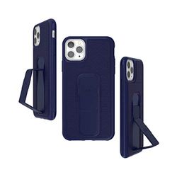 CLCKR Compatible avec Coque pour iPhone 11 Pro Max avec Grip et Support Extensible, Coque pour iPhone 11 Pro Max avec Support pour téléphone - Bleu Perforé