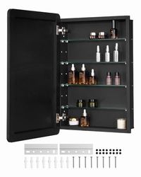 VEVOR Bathroom Mirror Cabinet, 20 x 30 inch, Aluminum Frame Bathroom Wall Cabinet with Mirror, 4-layer Adjustable Shelves, Recessed & Wall-mounted Installation