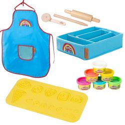 roba x Play-Doh Duurzame Speelset - Speelklaar verpakt in canvasbox, 3D-creativiteitsmat, 6 potjes klei, schort & houten gereedschappen - Creatief cadeau voor kinderen vanaf 3 jaar