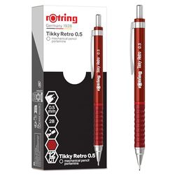 Rotring Tikky Retro Mechanical Pencils | 2B 0.5 mm | Red Barrels | with Comfort Rippled Grip | 12 Count