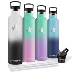 Termisk vattenflaska, 1 liter, BPA-fri, vattenflaska med sugrör, läckagefri, vattenflaska i rostfritt stål, vattenflaska, vakuumisolerad, metallflaska för camping, resor, träning, sport, yoga