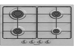 Hisense Gm642Xf - Placa de cocina a gas con 4 zonas de cocción, 60 cm de ancho, rejillas esmaltadas, encendido integrado en el mango, acabado inoxidable antihuellas, plata, 51 x 61 x 9 cm