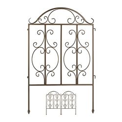 Relaxdays Vallas Jardín Metálicas, 98 x 63,5 cm, Delimitadores Huerto, 3 Paneles, Decorativas, Rejas con Estacas, Bronce