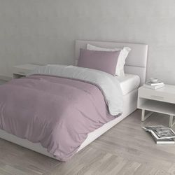 Italian Bed Linen Cor dupla natural e fronha de almofada, 100% algodão, rosa mista/cinzento claro, 1 lugar