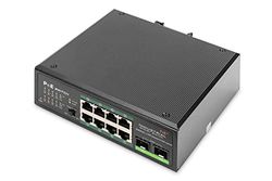 Industr.8-port Gigabit Poe+Switch m. 2 x SFP Uplink IEEE802.3af/at, DIN Rail, utökat temp.Område