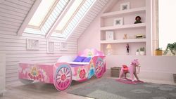 Dmora - Lit d'enfant Bydgoszcz, Couchette pour Chambre d'enfant, Ensemble de Chambre, Support de Matelas, 84x165 h49 cm, Rose
