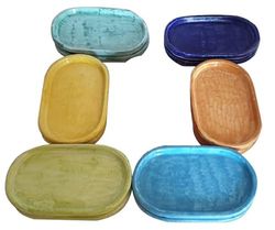 Ceramiche Angela Rinaldi - Sottovaso ovale piatto in Ceramica di Vietri dipinto a mano Maioliche Fioriera Terracotta (Lunghezza cm 33 largh cm 17 altezza cm 2, blu)