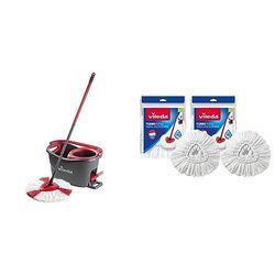 Vileda Turbo Mop Easy Wring & Clean con secchio a pedale, manico telescopico da 85-130 cm & Easywring e Clean Turbo Classico in Microfibra mop Refill Head, Microfibra, White, Twin Pack