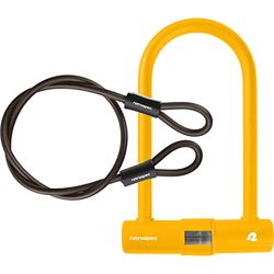 Retrospec Lookout U-Lock - Lucchetto per bicicletta con cavo di sicurezza da 1,2 m, staffa, resistente, antifurto con grillo da 14 mm, design anti-rotazione e sicuro