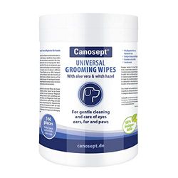 Canosept Toallitas Universales Para Perros 160 Piezas - Con Aloe Vera Y Hamamelis - Cuidado Y Limpieza Suave De Ojos, Orejas, Pelaje Y Patas - 100% Biodegradable