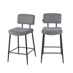 BAÏTA Set di 2 sgabelli EKO in velluto a coste grigio e gambe in metallo nero
