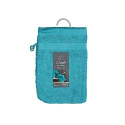 Douceur d'Intérieur, Set of 2 Face Cloths 15 x 21 cm Peacock Blue 100% Cotton Fashion