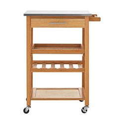 Premier Housewares Kitchen Trolley Trolley On Wheels Bamboo Drinks Trolley Stainless Steel Top Drinks Trolley Serving Cart Tea Trolley 87 x 58 x 41 cm