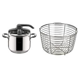 Lagostina Briosa Lagoeasy'Up Pentola a Pressione, 7 L, Acciaio Inox 18/10 & Cestello in filo, Accessorio per Pentola a Pressione capacità 7/9 Litri, Acciaio Inox, Diametro 19 cm