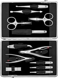 ZWILLING Set de manicura y pedicura de piel de vaca de 12 piezas con cremallera, Premium, Negro