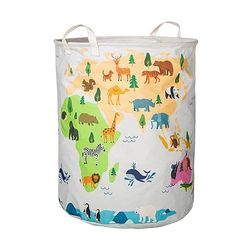 BY BABOO Cesta de almacenamiento para niños con mapa del mundo y animales – Cesta plegable impermeable para juguetes de almacenamiento de juguetes, cesta de ropa de algodón para habitación de los