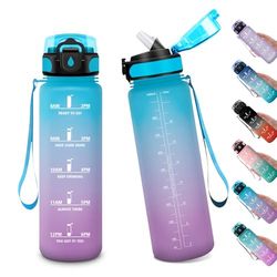 1 liter sportfles, motiverende fles met deksel, sportfles met tijdmarkering, waterfles voor volwassenen, sport, camping, fitnessstudio, hardlopen, yoga