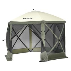 VEVOR Carpa Plegable para Cenador, con Pantalla Emergente, 6 Lados, Refugio Solar con 6 Paños de Viento de Privacidad Extraíbles y Ventanas de Malla, con Mosquitera, Verde Marrón, 3,05 x 3,05 x 2,29 m