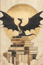 Dragon on top of Books Vintage Notebook Journal: 6 x 9 Inches 140-page Lined Matte Paperback