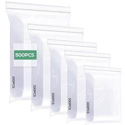 Cozary 500 Piezas Bolsas Zip, 5 Tamaños Bolsas Plastico Transparente, Bolsas Autocierre Bolsas Plastico Pequeñas para Joyería, Confitería, Bombones, Accesorios etc