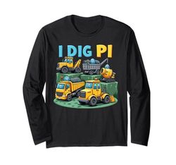 Cute Construction Trucks Pi Day I Dig Pi Maglia a Manica