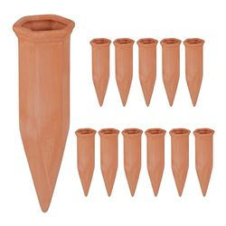 Relaxdays Coni da Irrigazione, in Set da 12, per Piante e Fiori, Innaffiatori per Bottiglie Pet da 1,5 Litri, Terracotta, 17 x 5,5 x 5 cm