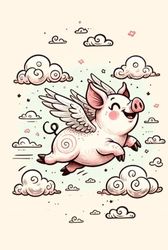 Flying Piggy Journal: Cute Notebook, 6 x 9, 120 Pages, for kids, teens or adults.