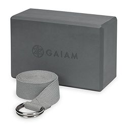 Gaiam Yoga Blok & Yoga Strap Combo Set - Yogablok met riem, Pilates & Yoga Rekwisieten om te helpen strekken en te verdiepen, yogaset voor stabiliteit, balans en optimale uitlijning