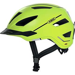ABUS Casco city Pedelec 2.0 MIPS Fietshelm met achterlicht, zonnevizier, regenbescherming en MIPS stootbescherming - voor dames en heren - lichtgeel, maat L