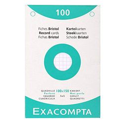 Exacompta Bristol - Tarjeta de registro, Cuadrícula y perforado, 100 x 150 mm, paquete de 100 tarjetas, Cuadrícula y perforado, Blanco, 100 x 150 mm, paquete de 100 tarjetas