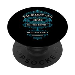 CUMPLEAÑOS VINTAGE, SILENT GEN 1932, AZUL, PIEZAS ORIGINALES PopSockets PopGrip Intercambiable