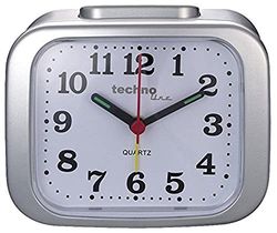 Technoline Despertador de quartzo modelo XL, retro-despertador, tom de alarme, ecrã claro, cor prateada