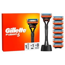Gillette Fusion 5 Recambios para Hombres, 1 Máquinilla de Afeitar hombre de Mango Libre, 8 Cuchillas de Afeitar de 5 Hojas, Afeitado Cómodo, Mango Ergonómico con Recortador de Precisión