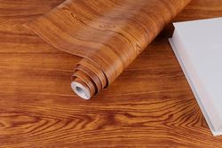 BUVU Lámina Adhesiva para Muebles, Aspecto de Madera, Papel Pintado Autoadhesivo, 45 cm x 300 cm, marrón, Vintage, a Rayas, Resistente al Agua, para Muebles, Paredes, armarios, mesas de Cocina