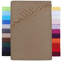 NatureMark Premium Box Spring Fitted Sheet 180 x 200 to 200 x 220 cm - High Bridge up to 40 cm Mattress Height - Waterbed Fitted Sheet - Cotton with Elastane, Sand/Beige