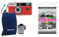 AgfaPhoto Cámara de Fotos analógica de 35 mm, Color Rojo + Negro/Blanco, película + batería + película de Desarrollo Completo + imágenes